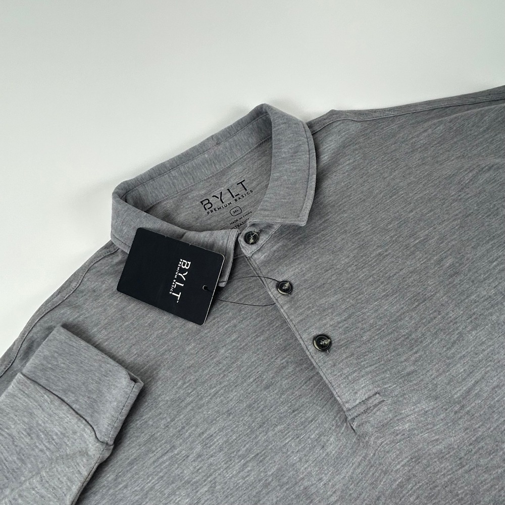 BYLT Men's 3XL Premium Basics Comfort Wool Long Sleeve Polo Heather Grey NEW